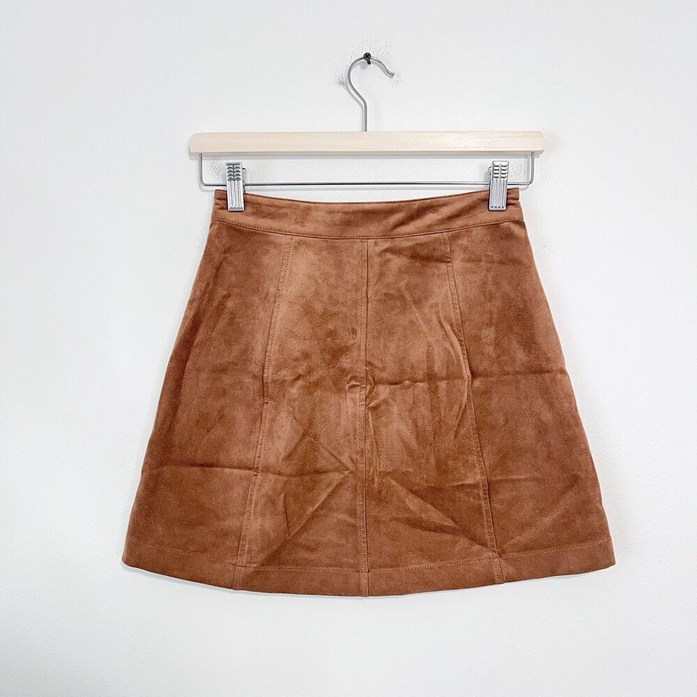 Aritzia Wilfred Free Leah Faux Suede Mini Skirt Size 0 Camel Brown Cognac - Picture 7 of 9